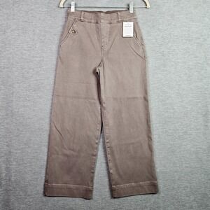Spanx Pants Women Smoke Brown Stretch Twill Cropped Wide Leg Pull on Jeans Sz S